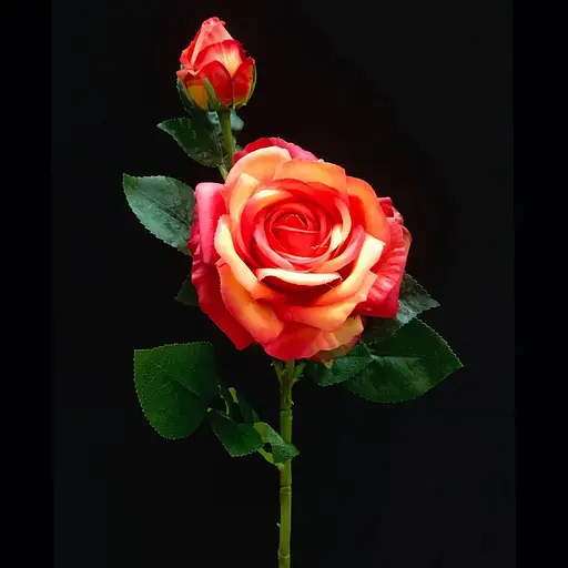 Троянда штучна Real Touch латексна квітка з бутоном 65 см сицилійський апельсин рожево-персикова - фото 5