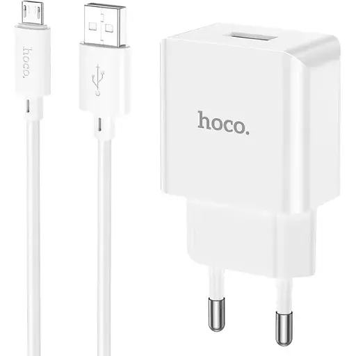 Мережевий зарядний пристрій Hoco C106A Leisure single port charger set Micro 10.5W білий - фото 1