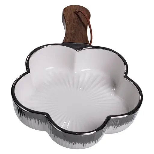 Тарелка фарфоровая глубокая с ручкой Цветок 24×16×4 (см) сервировочное блюдо с ручкой для подачи тарелка сковорода Серебро Yiwu ZJH-13-3 - фото 5