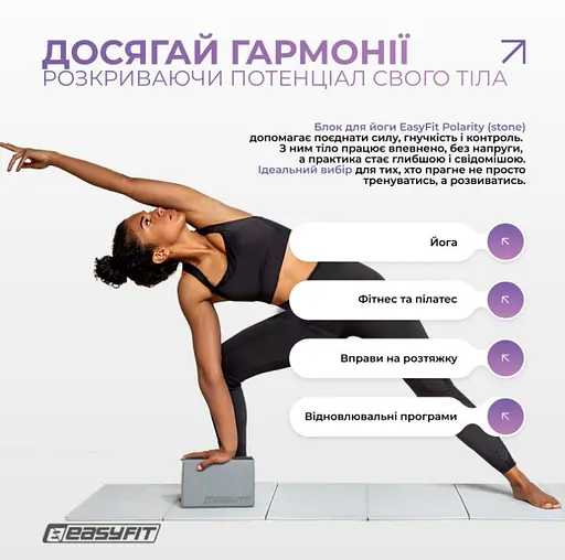 Блок для йоги EasyFit Polarity (stone) (EF-1821-GYBK) - фото 7