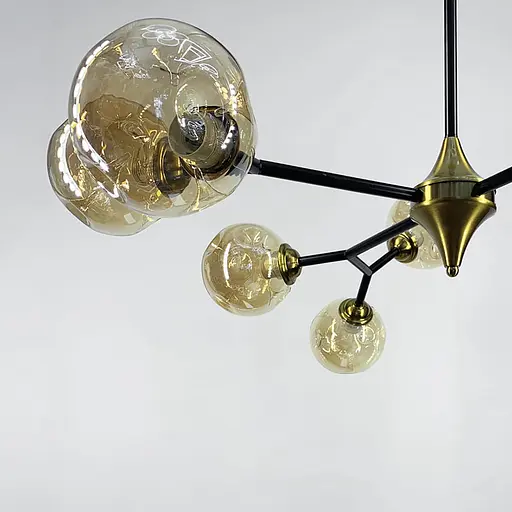 Люстрая молекула на 6 янтарных плафонов | Ст. MD 8023/6 BK+AM | Line F - фото 2