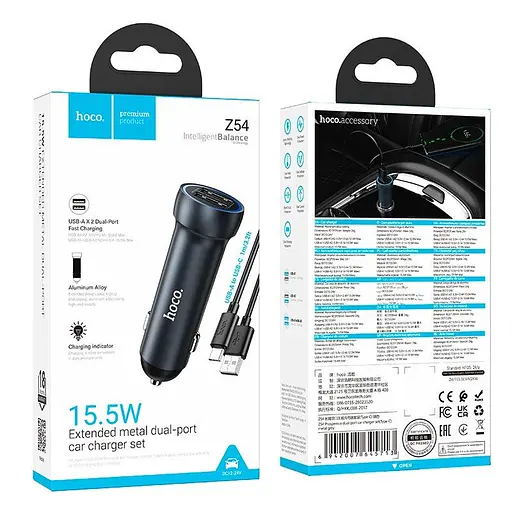 Адаптер автомобильный Hoco Prosperous dual-port Car charger (Type - c set) Z54 |2USB, 15.5W/2.4A| - фото 2