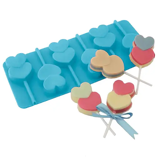 Силиконовая форма для леденцов и конфет на палочке "Сердечки", Kitchen Master Бирюзовый 87405 - фото 2