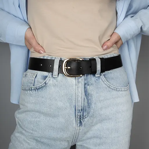 Ремінь шкіряний жіночий HC-3425 чорний із золотою пряжкою (135 см) - фото 2