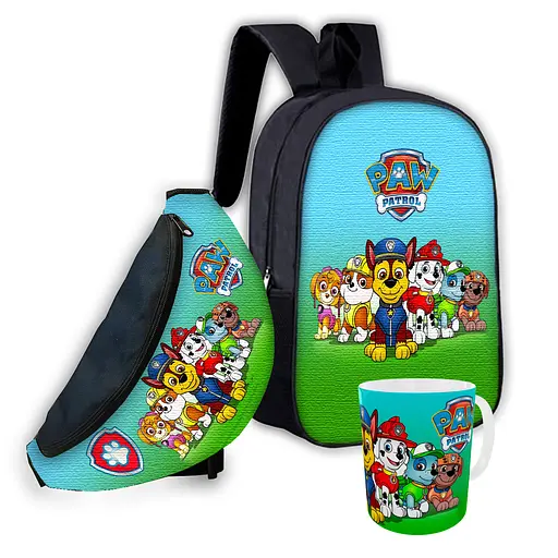 Набір дитячий Щенячий патруль рюкзак 36х27см сумка-бананка, кружка з принтом для хлопчика (01631)
