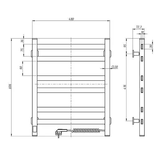 Електрична рушникосушка Navin Авангард 480x600 Sensor лівобічна з таймером, чорна 12-228153-4860, Чорний матовий, Ліве, Електронний - фото 2