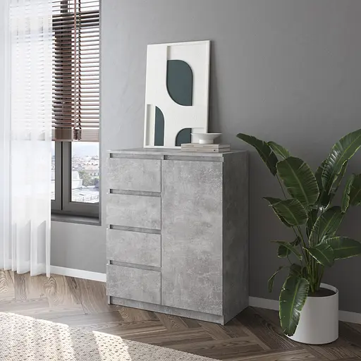 Комод Vays, сучасний, з полицями, 4 шухляди, без ручок R-32 Бетон