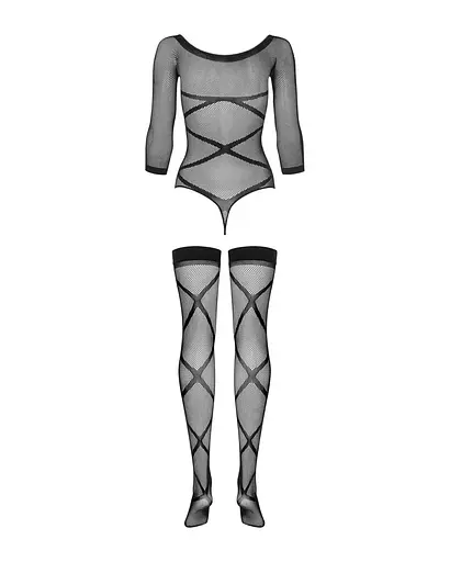 Бодістокінг Obsessive Bodystocking G320 панчохи боді декор у вигляді ліній S/M/L - фото 6