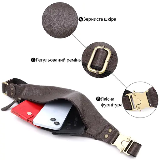 Модна сумка бананка для чоловіків із зернистої натуральної шкіри SHVIGEL 29х11х4,5 см sum0027466 - фото 4