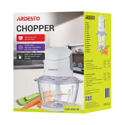 ARDESTO Подрібнювач, 400Вт, чаша-1000мл, скло, корпус-пластик, білий - фото 6