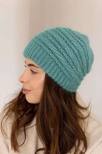 Женская зимняя шапка Венеция из ангоры 80% с двойной вязкой Бирюзовый - фото 2