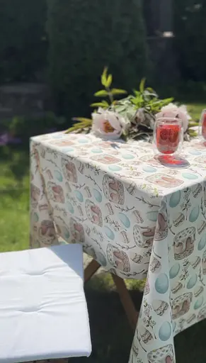 Водоотталкивающая Скатерть пасхальная Кулич 220х140 см (+ 4 салфетки 30х40) Голубой - фото 2