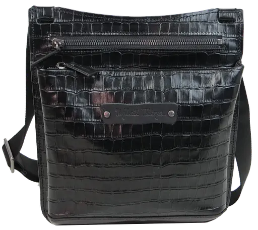 Мужская кожаная наплечная сумка под крокодила черная Mykhail Ikhtyar sum0028768 - фото 1