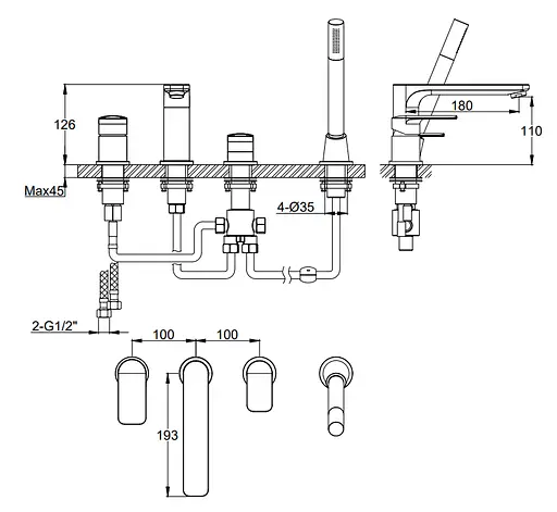 Змішувач для ванни Kohlman Texen хром на борт ванни QB244T Хром - фото 2