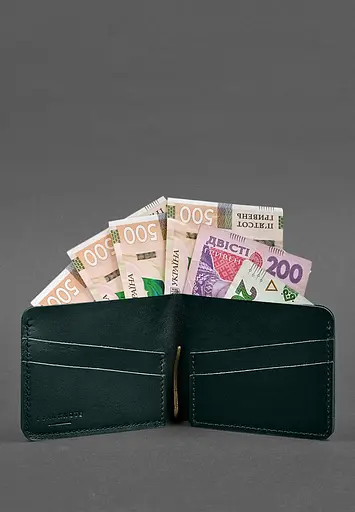 Кожаный портмоне 4.4 (с зажимом) зеленый краст - фото 4