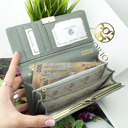Кошелек женский кожаный Gregorio GS-100 классический серый - фото 5