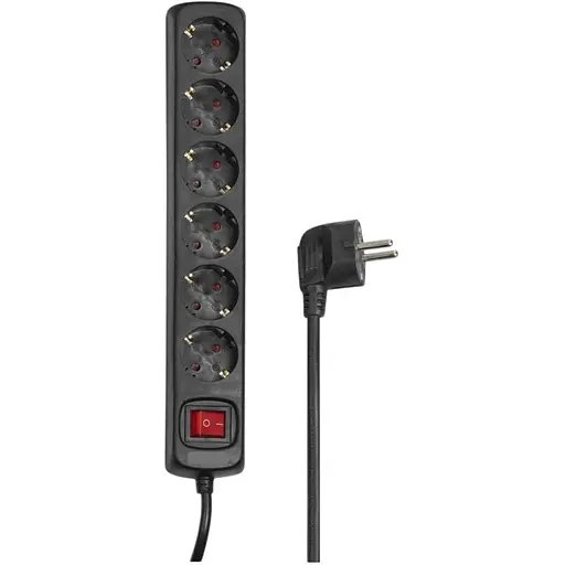 Фільтр-подовжувач HAMA мережевий 6хТип F 3х1.5 мм2, 16 А 5 м чорний