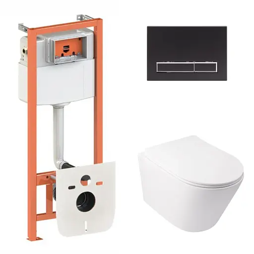 Набор: Qtap Swan Ultra Quiet унитаз подвесной QT16335179W + Nest комплект инсталляции 4в1 (линейная клавиша Black mat) QT0133M425 + M08V1091MB - фото 1