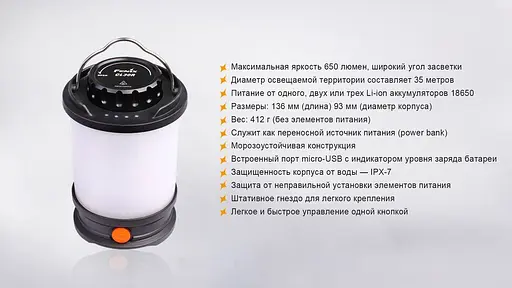 Кемпинговый фонарь Fenix CL30R с функцией Powerbank (Черный) - фото 4