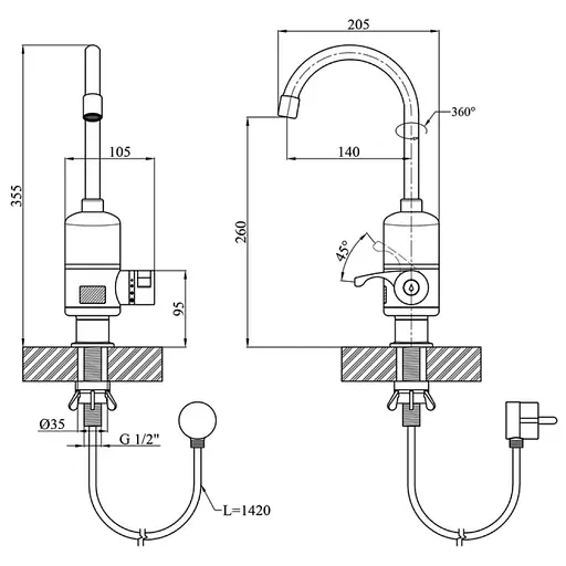 Проточный водонагреватель Wezer SDR-A05T кухня с датчиком температуры - фото 2