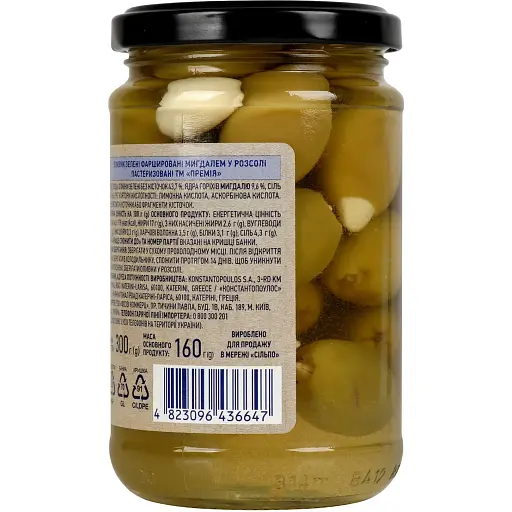 Оливки Премія зелені фаршировані мигдалем 300 г - фото 3