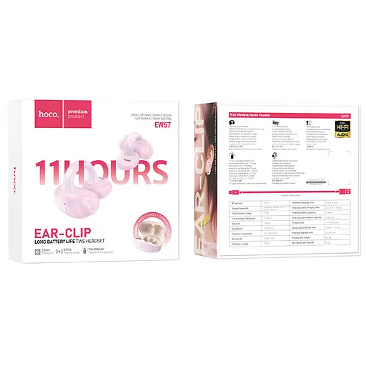 Бездротові TWS навушники Hoco EW57 Auspicious clip-on Pink fluff - фото 3