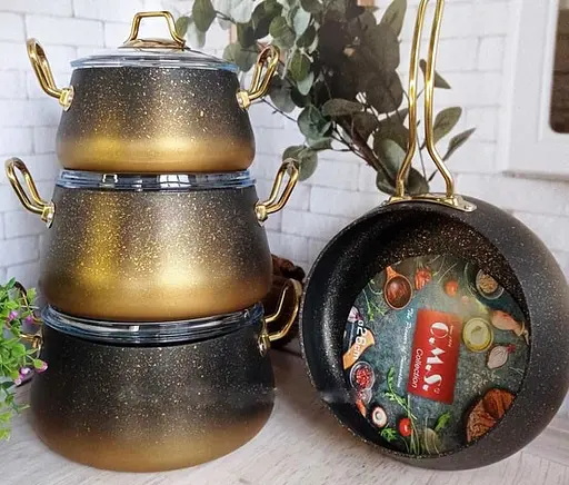 Набір каструль O.M.S. Collection 3041 з гранітно-мармуровим покриттям Бронзовий (Туреччина) - фото 8