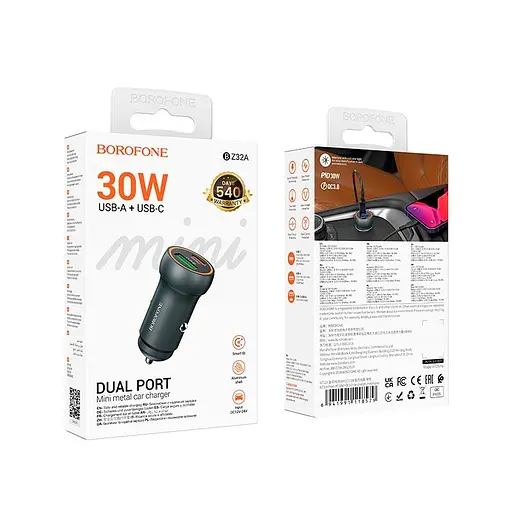 Адаптер автомобильный Borofone Fresh PD car charger BZ32A | 1Type-C/1USB, 30W/3A, PD/QC| - фото 2