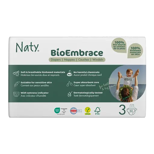 Одноразові дитячі підгузки BioEmbrace розмір 3, 4-9 кг 50шт. в уп NATY
