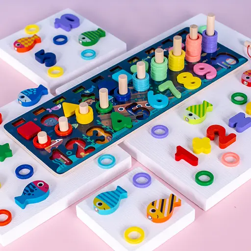 Деревяна іграшка Центр розвиваючий MD 2772 в наборі цифри, риболовля, кільця - фото 8