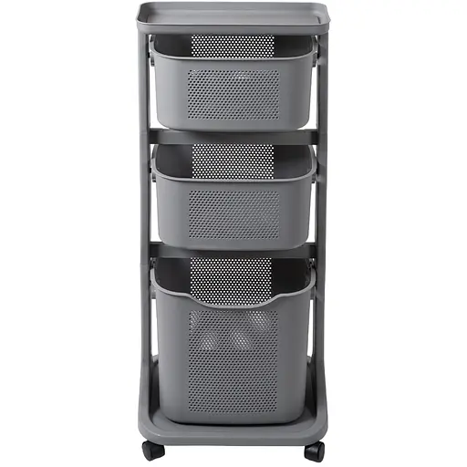 Уценка. Этажерка трехярусная с корзинами на колесах MVM, серая (FH-21 GRAY) - фото 1