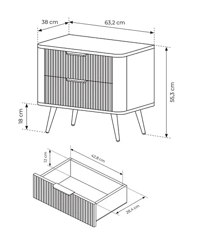Тумба приліжкова Perfect Home Ланте / Lante з 2 шухлядами і чорними ніжками 2S Чорний (PFH-091121) - фото 3
