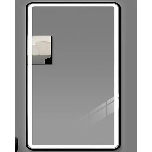 Дзеркало Dusel Led DE-M0065D Black 65x80 см сенсорне включення + підігрів+ годинник/темп, Чорний - фото 1