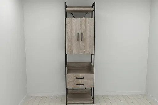 Шкаф Гардероб Уни секция 5 серии Конект Ferrum-decor 220x60x50см Черный металл ДСП Дуб Сонома Трюфель 32 мм (FRD-104514)