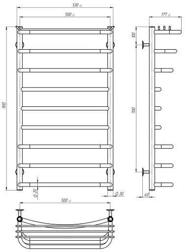 Рушникосушка водяна Юність П9 500х900 Deffi Білий - фото 2
