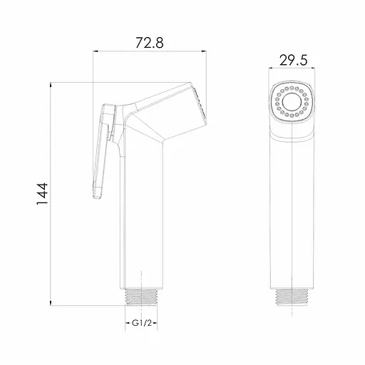 Гігієнічний гарнітур Imprese (лійка з чорною клавішею, ABS, тримач, полімерний шланг 1,25 м), black matt f03700101LB, Чорний матовий - фото 2