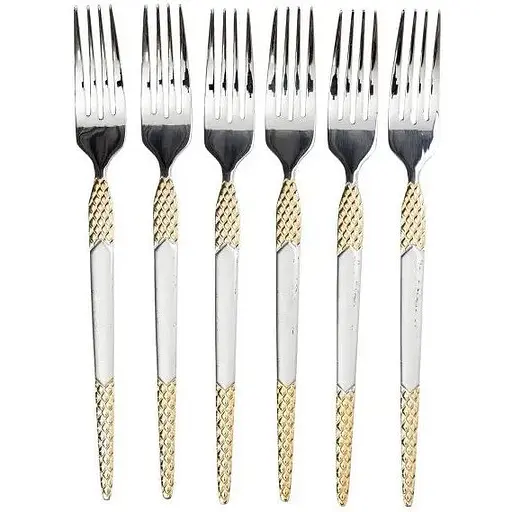 Набор столовых вилок Yiwu 6 штук из нержавеющей стали, серебристый с золотом HP-20-38