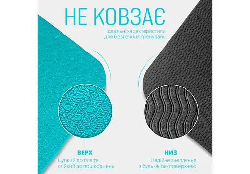 Коврик для йоги и фитнеса EasyFit TPE+TC 6 мм двухслойный + Чехол мятный-черный (EF-1924s-MTB) - фото 4