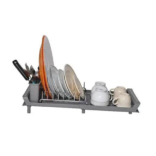 Сушарка для посуду Lemax розкладна з тримачем дя приборів сіра (LF-635) - фото 5