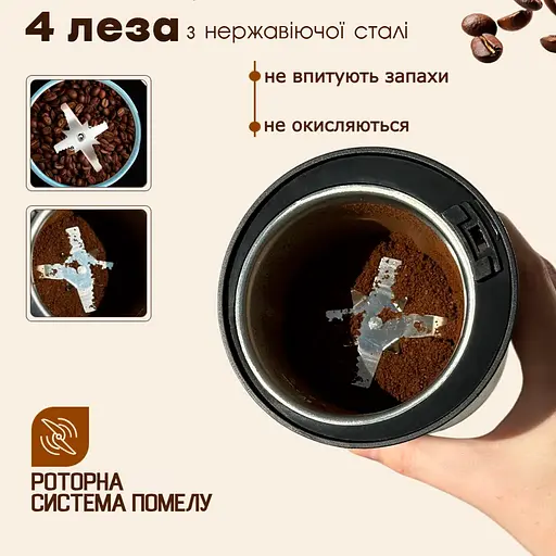 Кофемолка Bitek электрическая, ножевая 600 Вт для кофе и специй - фото 3