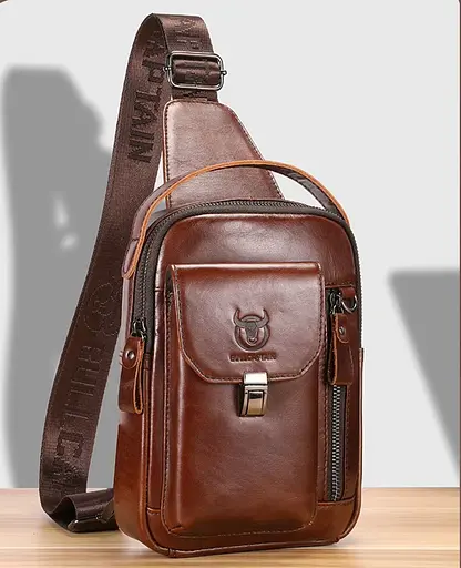 Кожаный мужской рюкзак слинг с ручкой BULL 26х18х8 см sum0028265 - фото 5