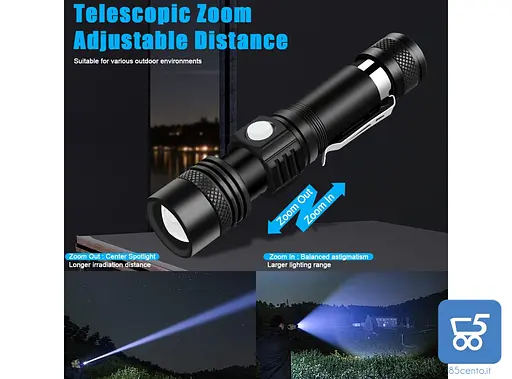 USB-C Перезаряджається тактичний ліхтарик Zoom Телескопічний зарядний пристрій + 8 батарей - фото 4