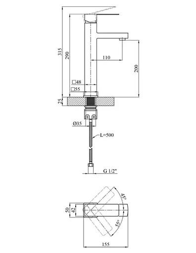 Змішувач для раковини Kroner KRP Edelstahl Kubus - SCH010-3 (CV031191) - фото 7