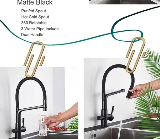 Кухонный смеситель Blide ZeroTwo с подключением к фильтру + вытяжной гусак (Черный мат) - фото 8