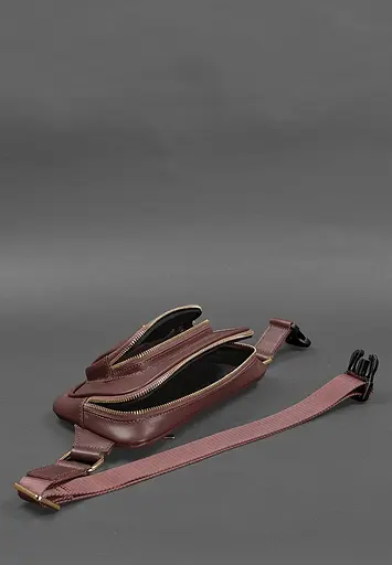 Шкіряна поясна сумка-бананка Трапеція бордова - фото 5