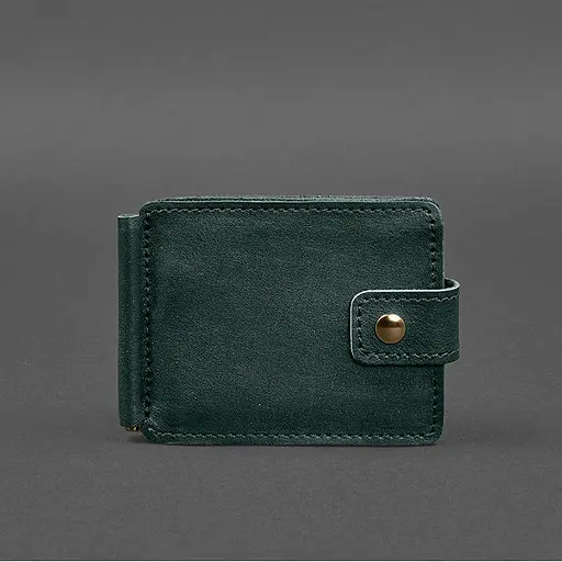 Шкіряне портмоне 13.1 затискач з хлястиком зелений краст - фото 10