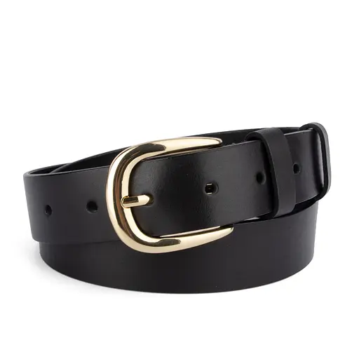 Ремінь шкіряний жіночий HC-3425 чорний із золотою пряжкою (135 см) - фото 1