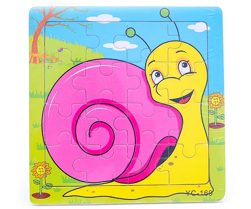 Дерев’яна іграшка Пазли, 16 деталей (тварини, комахи, транспорт, динозаври), 15x15x0.5 см (В асортименті)