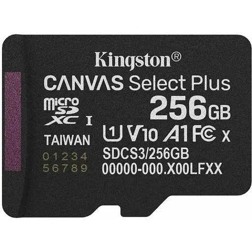 Карта памяти microSDXC (UHS-1) Kingston Canvas Select Plus Gen3 256Gb class 10 А1 (R-150MB/s) - фото 1