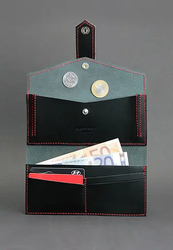 Кожаное женское портмоне 3.0 черное с красным. - фото 4